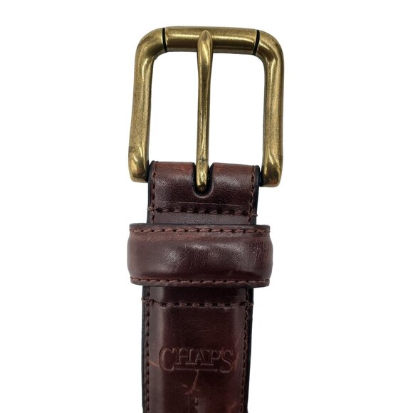 Chaps Belt Men's size 40 Brown leather Dress gold tone buckle Casual Cowhide - Picture 4 of 13